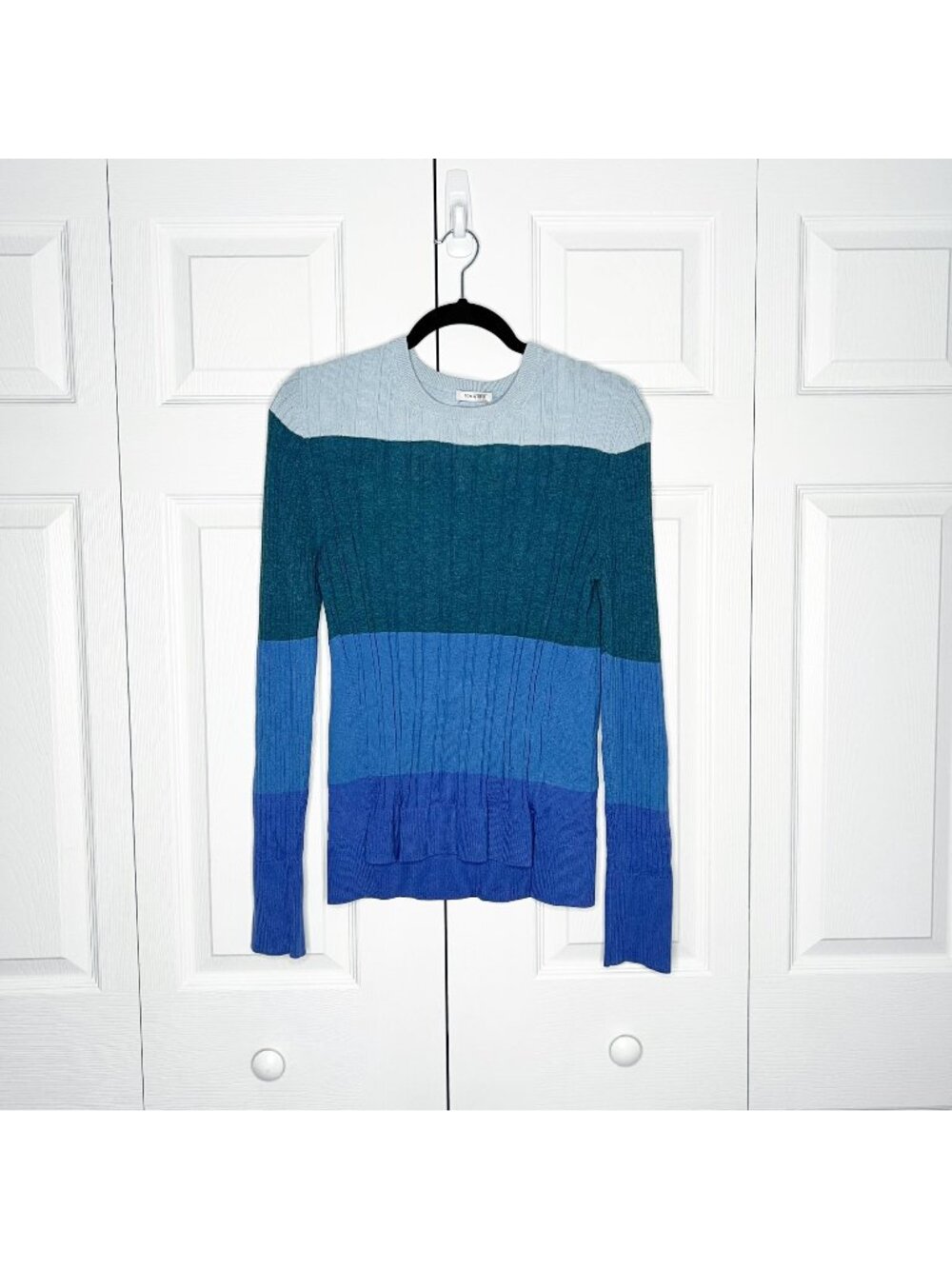 Tome Blue Colorblock Striped Long Sleeve Wool Blend Knit Sweater Women's Size 6